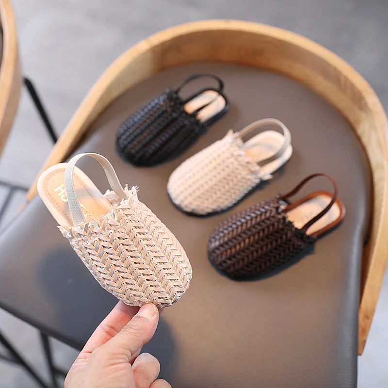 girls leather shoes Girls Woven Design Sandals Summer Beach Luxury Chic Children's Vintage Slides Casual Kids Shoes Wrapped Toe Toddlers Slippers children's sandals near me