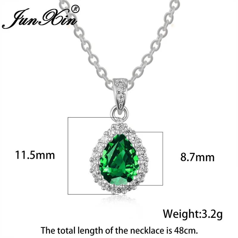 Multicolor Crystal Water Drop Stone Pendant Green Red Blue Zircon Necklaces For Women White Gold Colorful Pear Cz Wedding Choker