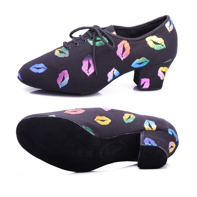 bd dance shoes T1-B Female Betty Latin dance shoes two point soft bottom Oxford cloth modern dance practice shoes T1 T1 Color lips