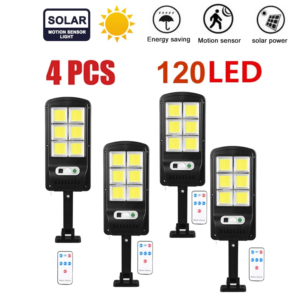 

Outdoor Solar Rechargeable Wall lamp remote 1-4pcs 48-128 leds Garden light PIR Motion Sensor Night Energy Saving Wat floodlight