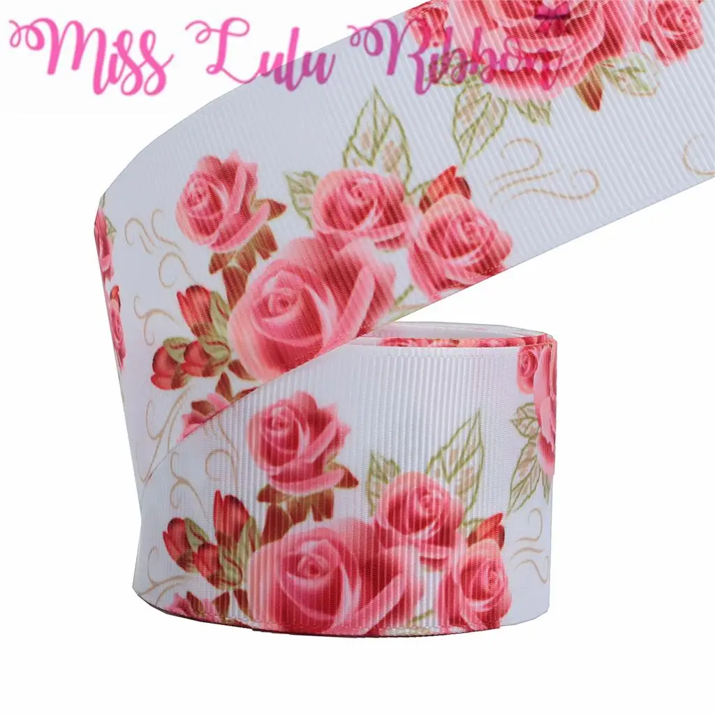 16mm-75mm Flower Series Retro Pink Red Printed Grosgrain/Foe Ribbon Geometric Stripes Dots DIY Hair Bowknots 50yards/roll