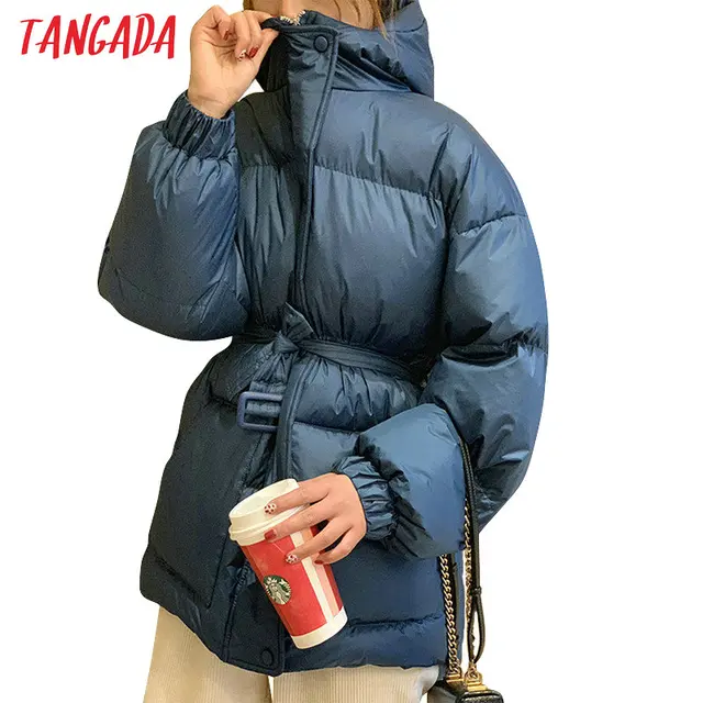 US $41.57 Tangada Women Solid Oversize Parkas With Slashes Hooded Zipper 2019 Winter Female Warm Coat Korean 