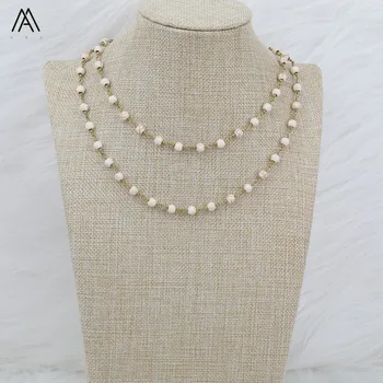 

Classic Women 6mm Round Natural Turquoises Stone Double Layer Gold Necklace For Women New Year Gift N002AMAJ