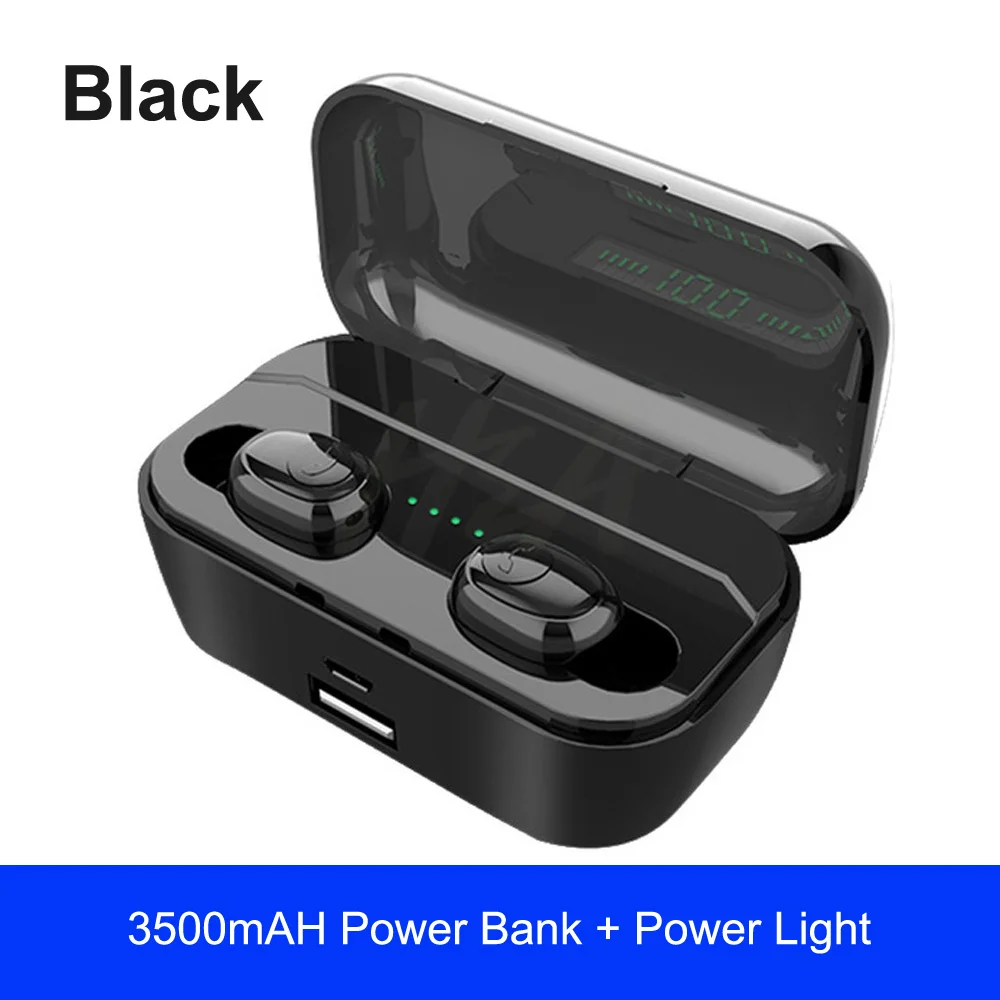 Binaural Black Беспроводные Bluetooth наушники 5,0, гарнитура, стерео спортивные Игровые наушники с зарядным устройством 3500 мАч, светодиодный, IPX7 водонепроницаемый - Цвет: Binaural Black