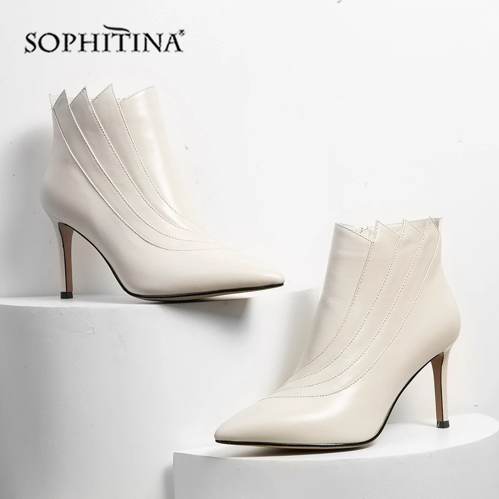 SOPHITINA/женские ботинки из натуральной кожи; зимние теплые ботинки с острым носком на тонком каблуке; классические женские ботинки на молнии на очень высоком каблуке; MO357
