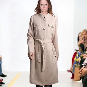

New Arrival Women Solid Single Breasted Wool Coat Fashion Long Sleeve Winter Coat With Belt A922