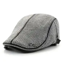 Мужская зимняя теплая трикотажная шапка-берет с козырьком для пожилых людей 40JF