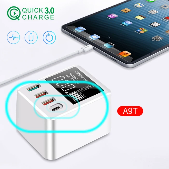 Новое горячее предложение QC3.0 зарядное устройство для телефона светодиодный дисплей USB быстрая зарядка портативное мини зарядное устройство типа C
