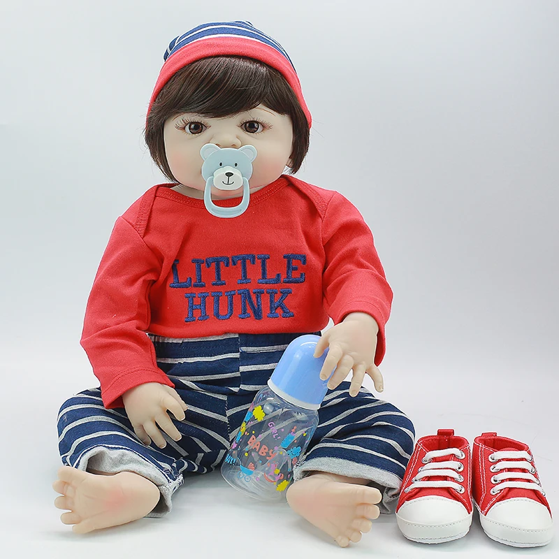 22 дюйма полный Силиконовый Reborn Baby Boneca короткие волосы Очаровательная Кукла Brinquedos лучшая реборн игрушка для мальчика игрушка
