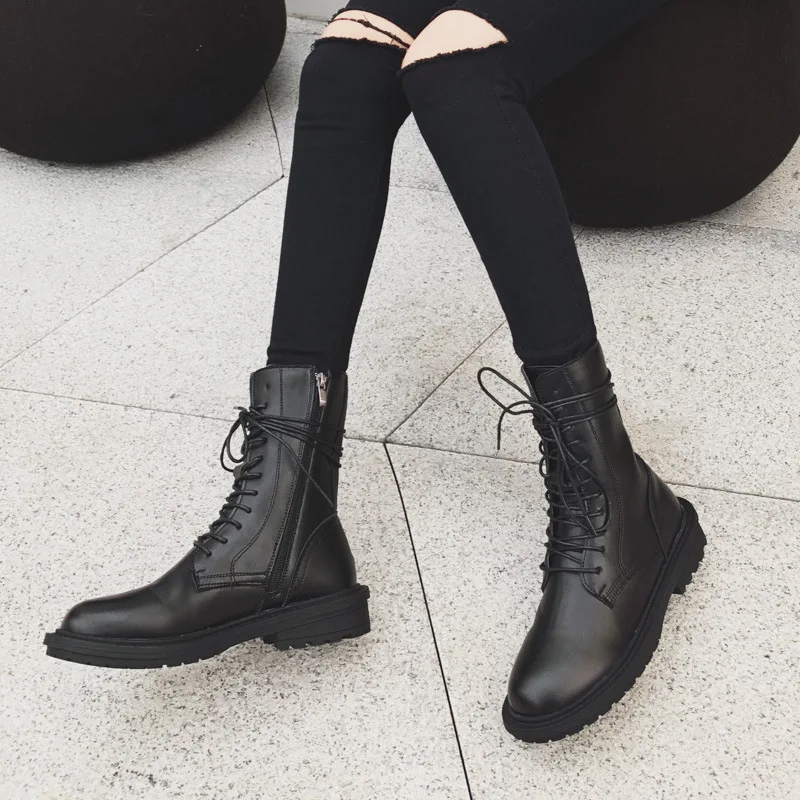

Martin Boots Women's 2019 Autumn & Winter Retro British Style Boots Yang Mi Celebrity Style Fashion Hight-top Tube Thick Bottome