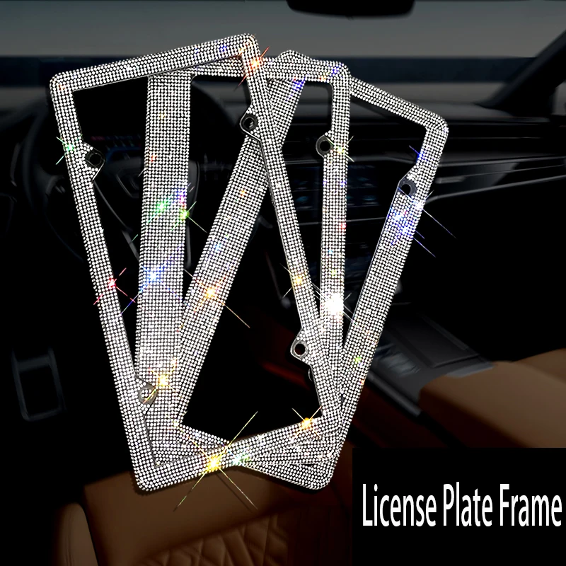 

Crystal Diamond American USA Size License Plate Frame Handmade Sparkly Bling Colorful Rhinestone Stainless Steel Metal Frames