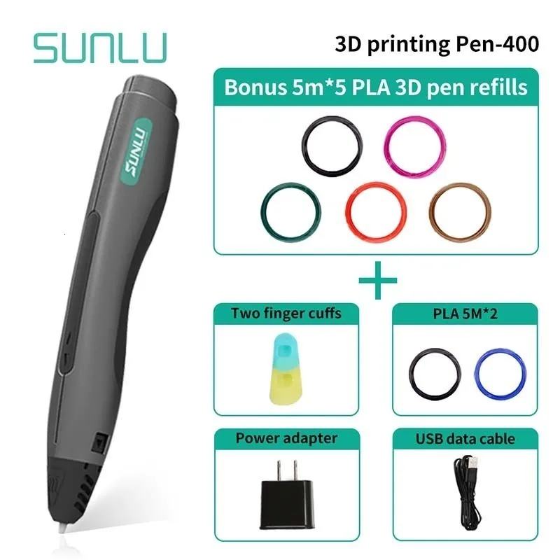 SUNLU SL-400 3D печать Ручка черный цвет Дети Dolling 3D ручка Подарочная коробка набор для детей и взрослых включают 1,75 мм PLA нити