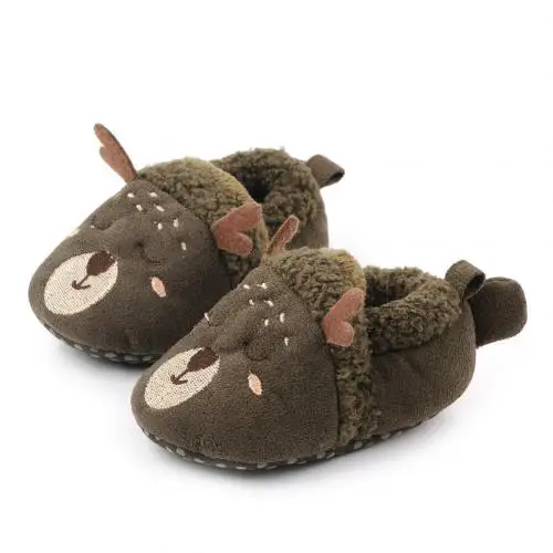 Dark Green Bear Обувь для новорожденных с героями мультфильмов; хлопковая обувь с мягкой подошвой; нескользящая детская обувь для девочек и мальчиков; обувь для первых шагов - Цвет: Dark Green Bear