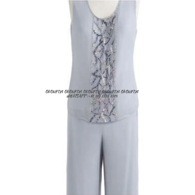 Silver Chiffon 3 Piece Trouser Suit