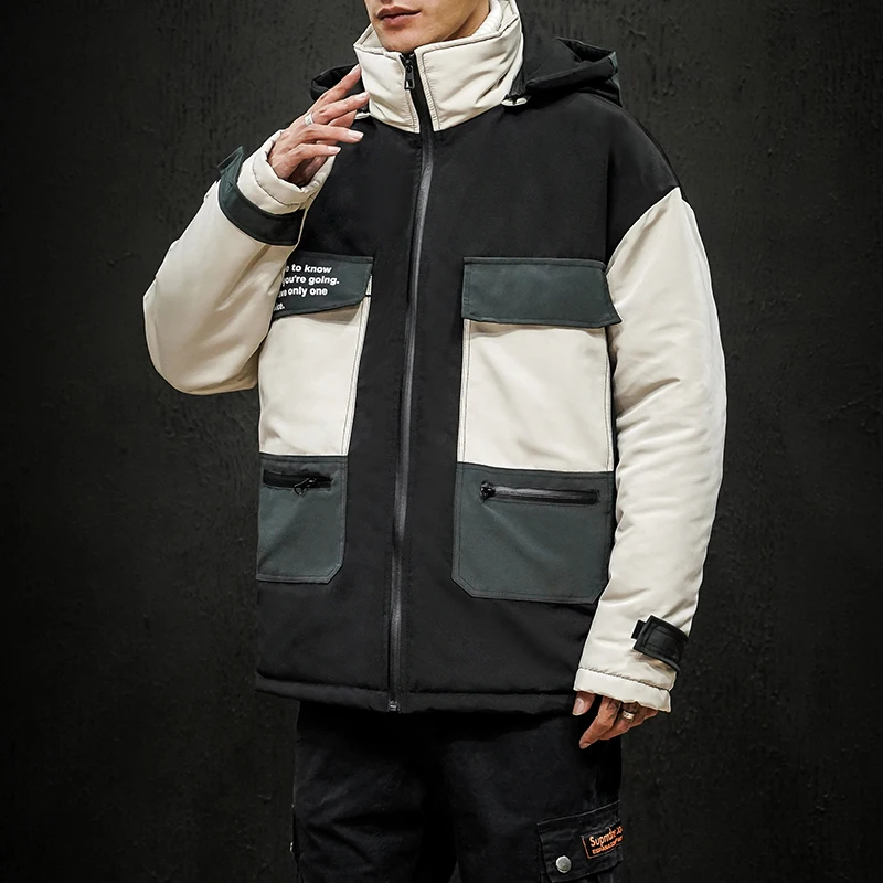 

Jacket men's autumn and winter coat jacket 2019 winter new cotton clothes warm casual street tooling jacket trend hooded jacket