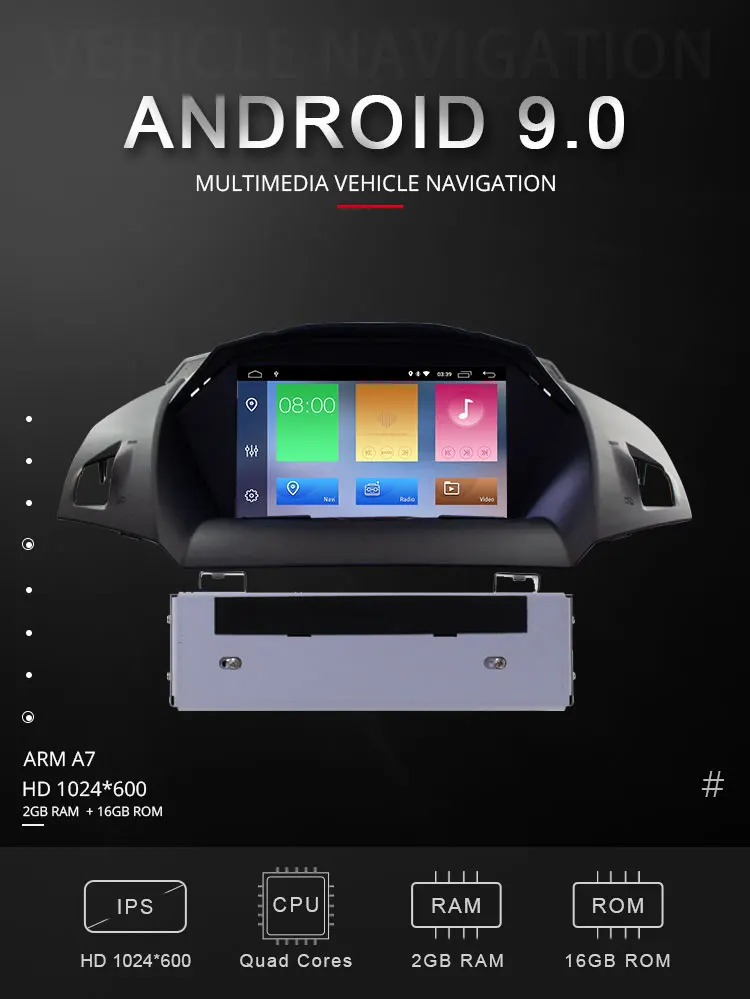 Perfect TOPBSNA Android 9.0 Car DVD Player For Ford Kuga Escape C-Max 2013 2014 2015 2016 2017 2018 1 Din Car Radio Stereo Headunit WIFI 1