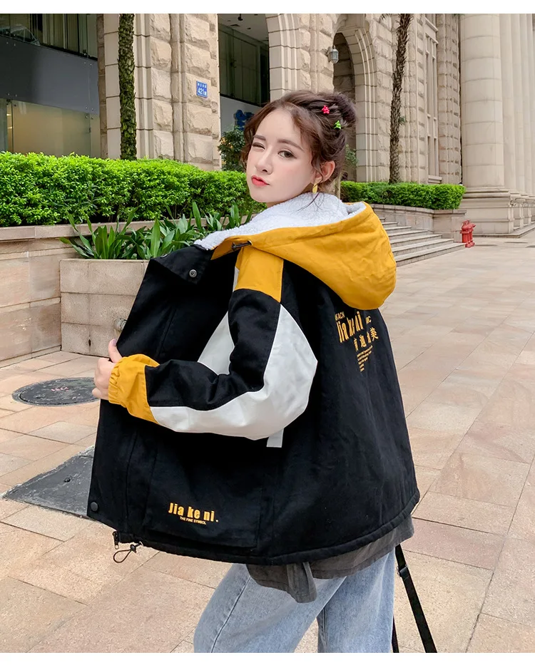 Зима, стиль, корейский стиль, Harajuku стиль, свободный крой, для студентов, толстая, плюс бархат, рабочая одежда, овечья шерсть, хлопок, пальто для женщин