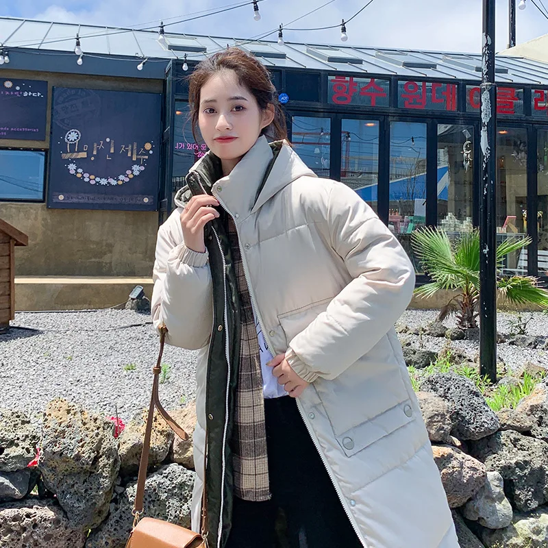 

2019 New Style Korean-style Mid-length down Jacket Cotton-padded Clothes Women's Hooded Simple Loose-Fit Cotton-padded Clothes W