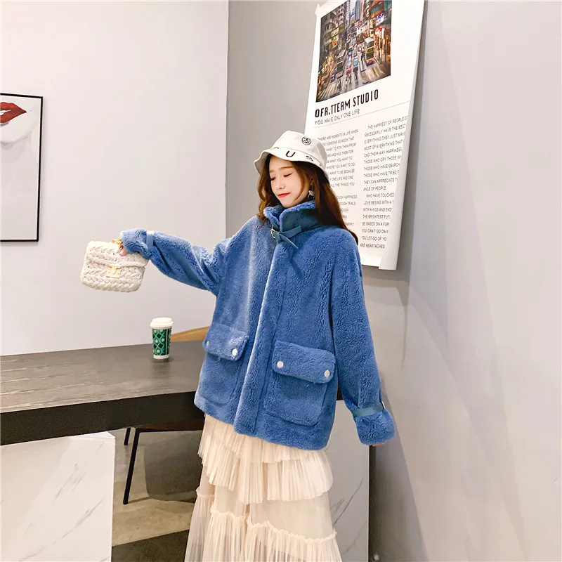 Faux lamb double-faced fur plus size ins style women winter coat harajuku jacket women plus size bomber jackets vintage fur coat