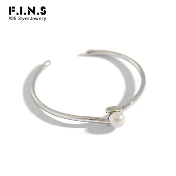 

F.I.N.S 925 Sterling Silver Women's Bracelets Bangles Minimalism Simulated Pearl Ladies Open Bangle Cuff Friendship Fine Jewelry