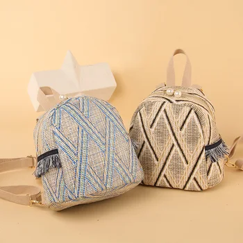 

Women Backpack Fashion Mini Grass Weave Shoulder Bags Small Travel Backpacks For School Teenagers Girls School Bags Phone Bags
