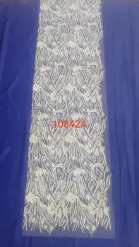 

good quality 5yards 10842A# offwhite heavy beads sequin embroidery net mesh lace fabric for sawing evening bridal wedding dress