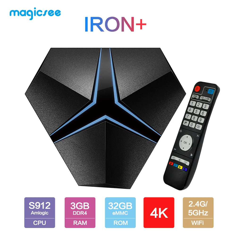 Magicsee Железный+ Amlogic S912 Восьмиядерный 3G 32G Android 7,1 ТВ приставка 2,4G/5,8G Wifi suppot OTA обновление Lan 1000M BT4.1 медиаплеер 4K