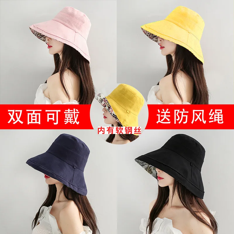 

2019 Korean-style New Style Summer Double-Sided Printed Men And Women Bucket Hat Easy to Fold UV-Protection Bucket Hat Sun Hat