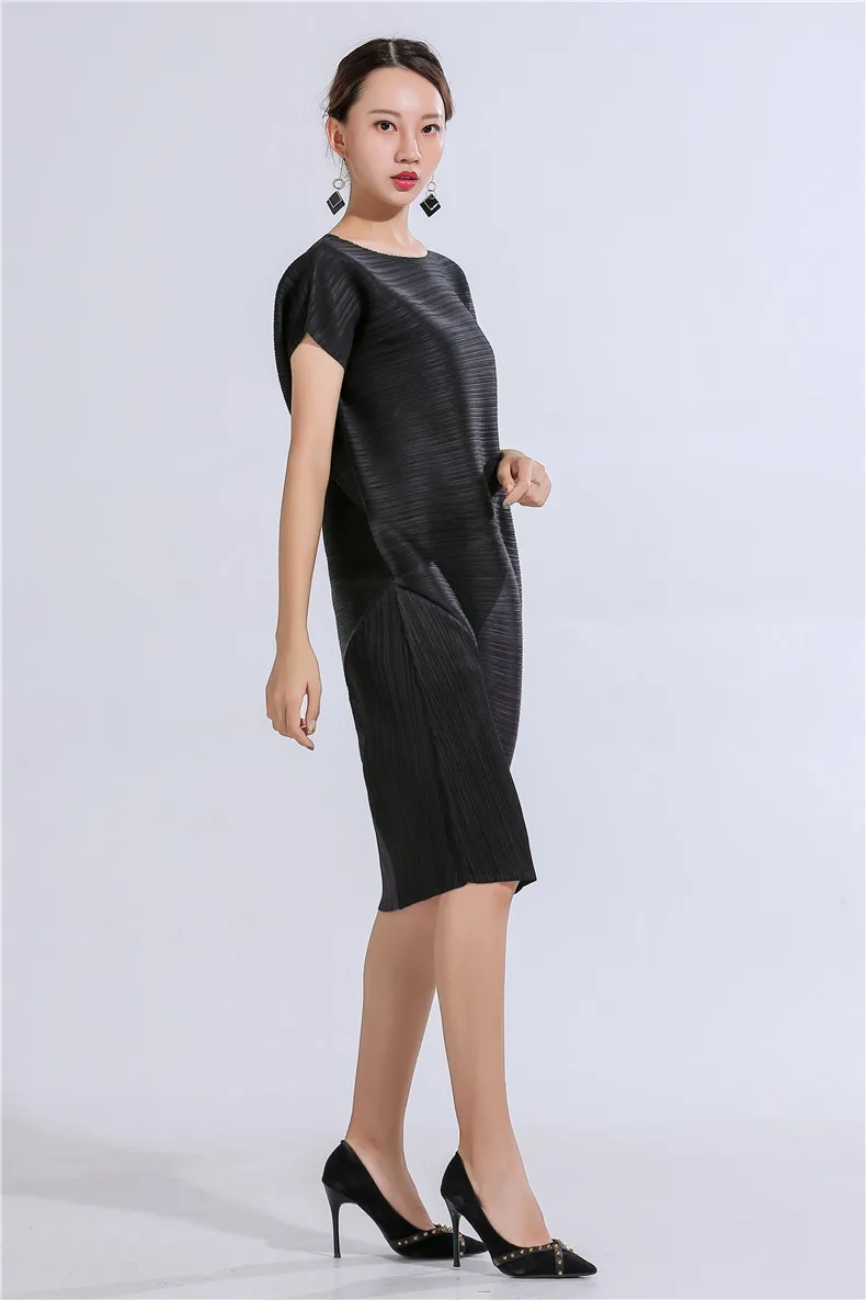 Новое платье Miyake fold, дизайн, несимметричный цвет, большие размеры, свободное платье, плиссированные платья