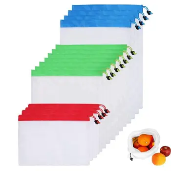 

LJL-Reusable Produce Bag Washable Eco Friendly Foldable Mesh Shopping Bags Grocery Storage Fruit Vegetable(3 Different Sizes) (1