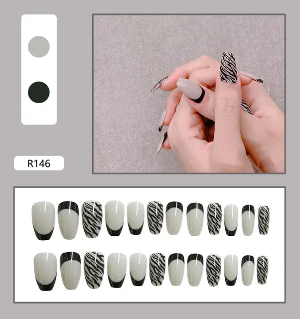 24 Sheet/Set Cute Face Fake False Nail Tips Grid Round Full Cover Glue Manicure Makeup New Design Pure Art Nail Stickers R146