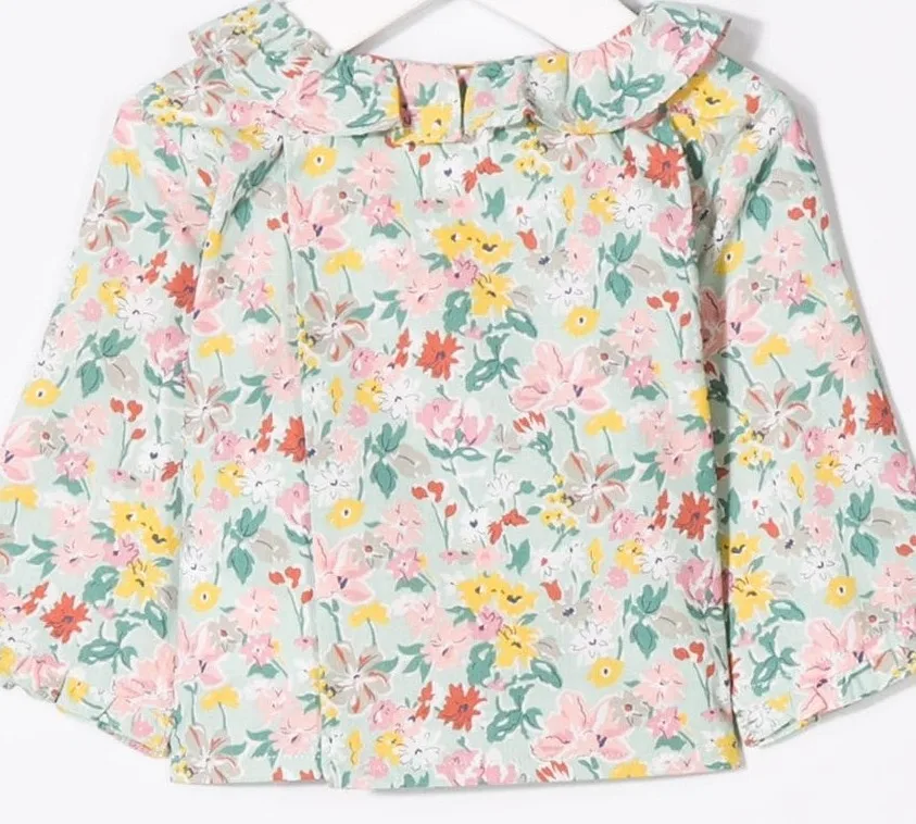 shirt Топы для девочек, принт с цветочным узором, хлопок, воротник с оборками, милая одежда для маленьких девочек - Цвет: shirt