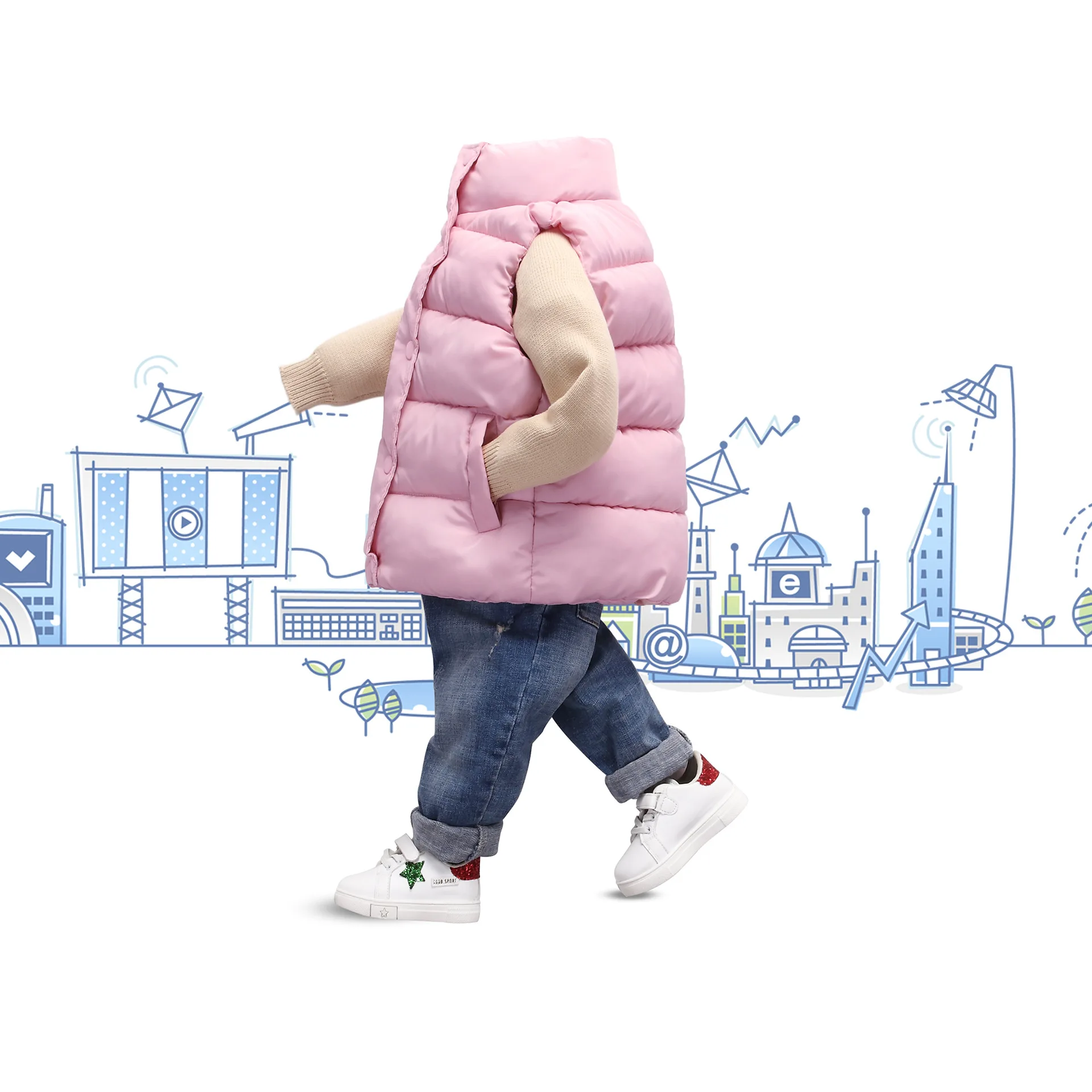 New Style Children down Feather Cotton Vest Childrenswear Stand Collar Cotton Vest Baby Outer Wear Cotton Coat Jacket