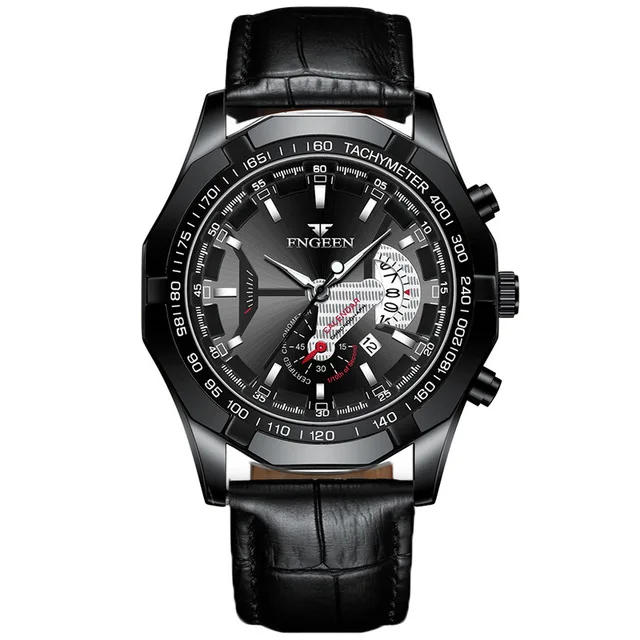 FNGEEN Luxury Men's Watches Stainless Steel Band Fashion Waterproof Quartz Watch For Man Calendar Male Clock Reloj Hombre S001 s001-8