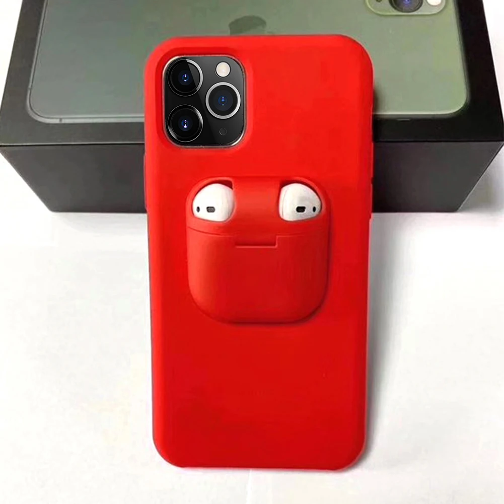 Red 2 в 1 чехол для телефона коробка для наушников для iPhone 11 Pro XS MAX XR X Airpods 2 чехол для хранения гарнитуры задняя крышка для iPhone 7 8 6 6S Plus - Цвет: Red