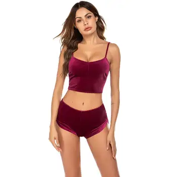 

Women Nightwear Spaghetti Straps Sleeveless Solid Short Pajamas Set