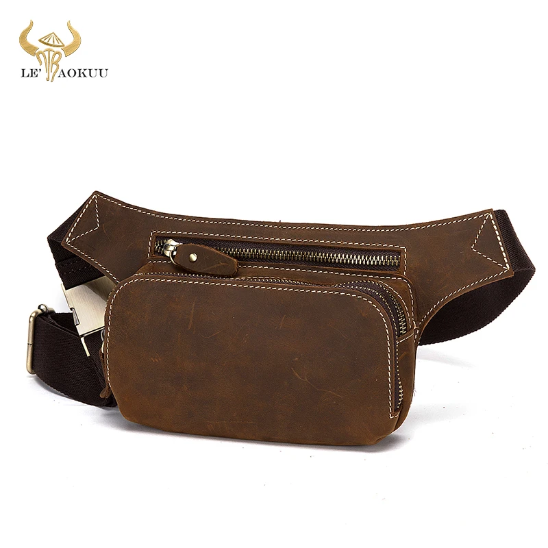Hot Sale Crazy Horse Leather men Retro Travel Fanny Waist Belt Chest Pack Sling Bag Design Bum Phone Cigarette Case Male 1353