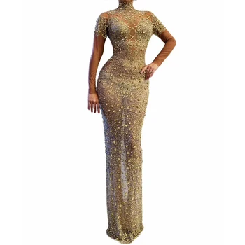 

spandex sparkly diamond Long Dress Rhinestone Dance Outfit Wear Singer club wedding evening Celebrate Dresses woman party night