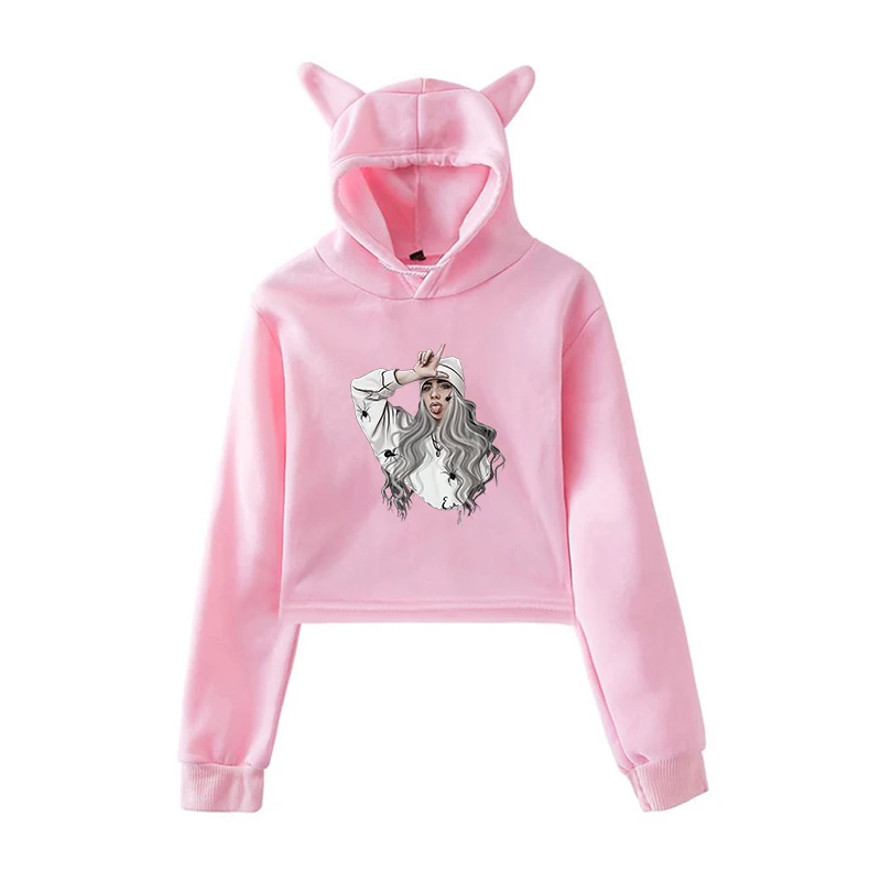 Pink 1 Лидер продаж, модные Kpop Billie Eilish толстовки, короткий кошачий топ с капюшоном, женская сексуальная розовая толстовка с кошачьими ушками, трендовая Толстовка Harajuku - Цвет: Pink 1