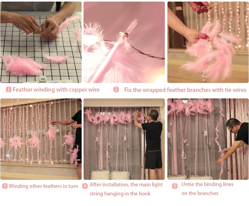 Led Feathers Curtain Light USB Copper Wire Fairy Lights Christmas Living Room Wedding Party Decoration INS Feather String Lights