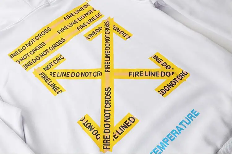 18ss Off-White пожарный пояс Предупреждение для мужчин/женщин Пара моделей Осень Зима Повседневная хлопковая свободная толстовка с капюшоном куртка