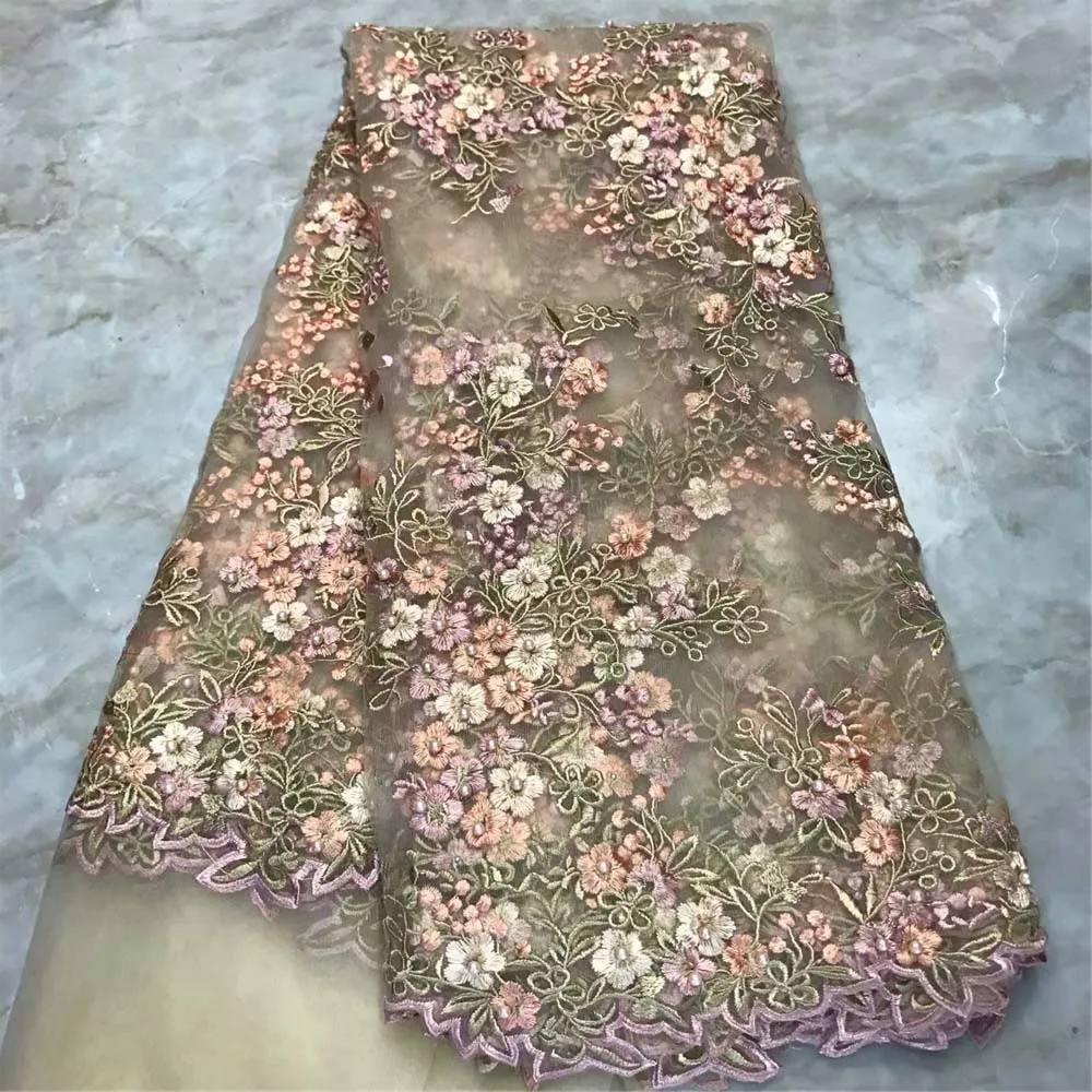

Latest Lilac Color African Tulle Lace Fabric 2019 High Quality Nigerian Lace 3D Flower French Net Lace Fabric For Dress