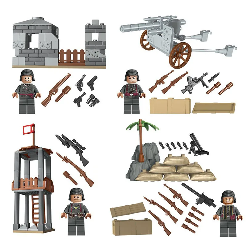 WW2 военные немецкие армейские солдатики строительные блоки WW2 Сторожевая Башня защита с песком оружие аксессуары кирпичи игрушки подарки для детей