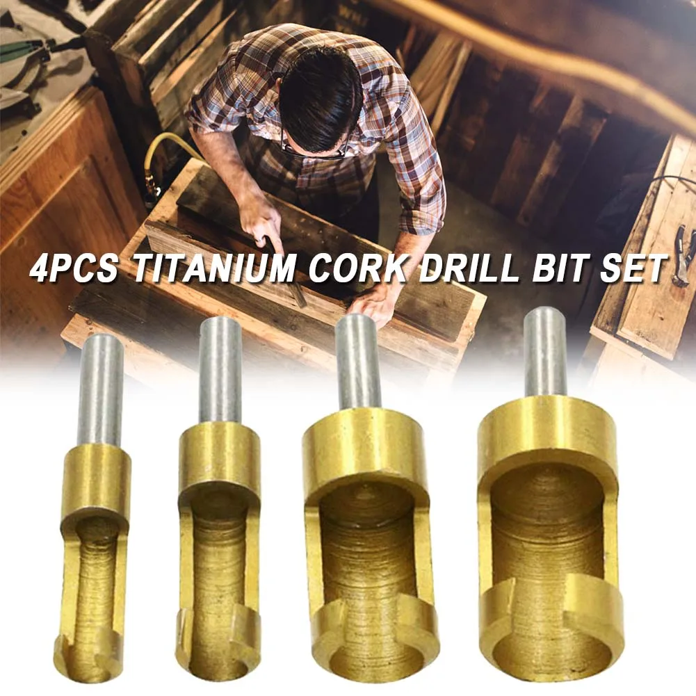 4Pcs Portable DIY Titanium Professional Bored Hole Cork Drill Bit Set Tenon Woodwork Tools Saw Arbors Accessories Carpenter