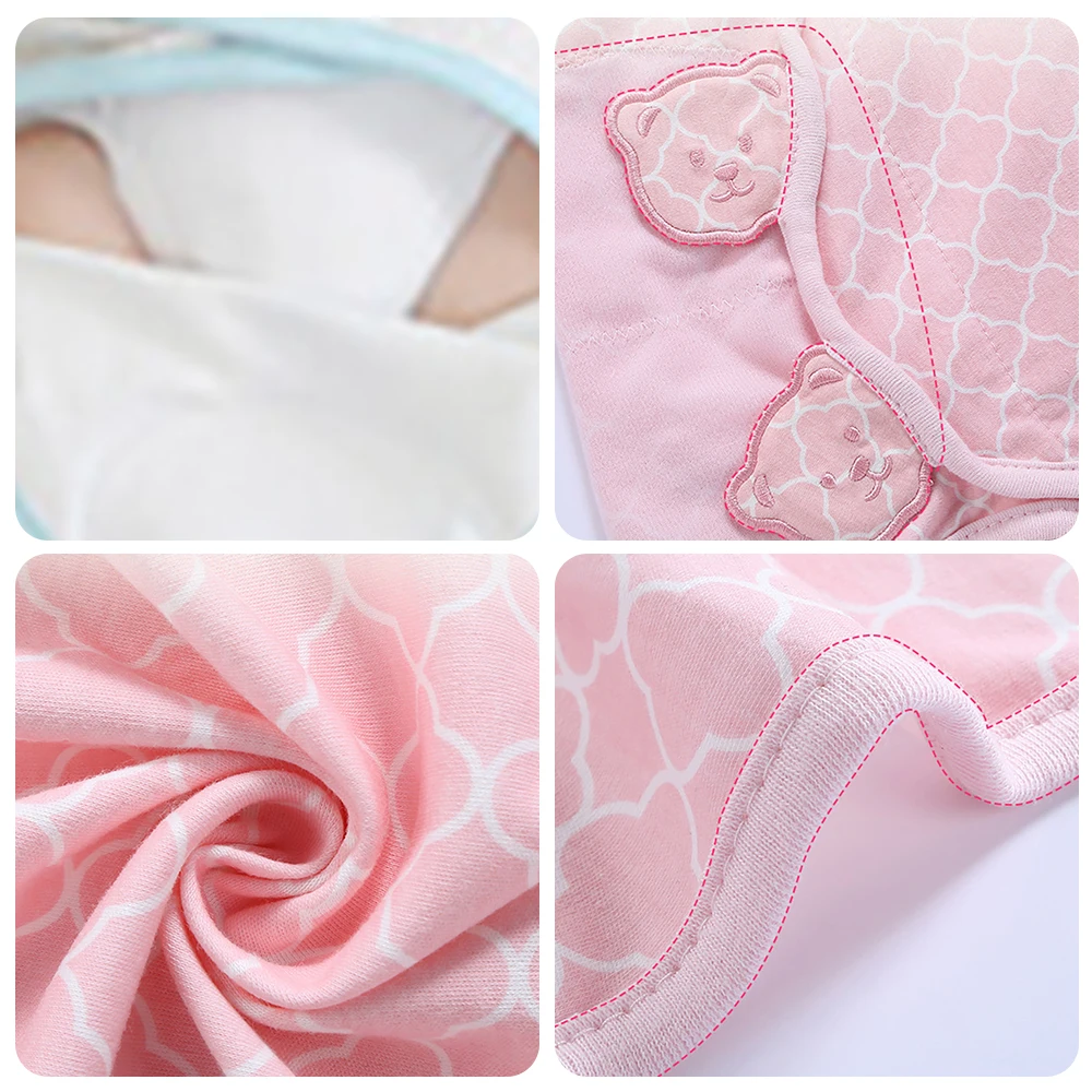 Baby Swaddle Cute Bear Embroidered Cocoon Design 100%Cotton Sleeping Bag For Newborn Baby Wrap Sleepwear Blanket Boys Girls