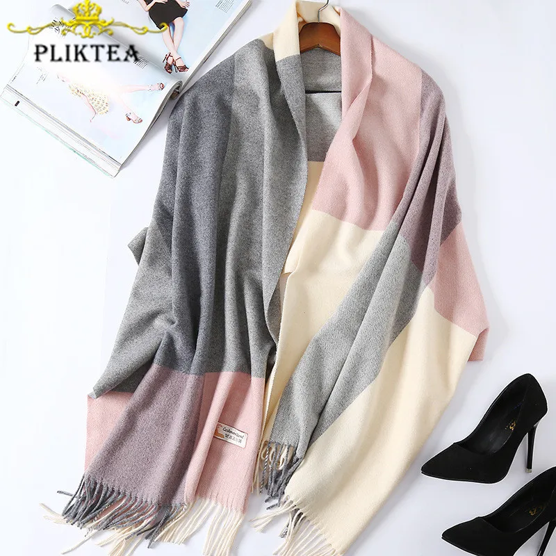 Comprar 200*70 alta calidad 45% Real cachemir chal para mujeres bufanda manta de invierno mujer Poncho señoras bufandas Plaid Pashmina