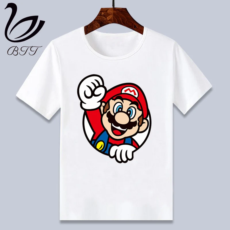 Baby Boy Girl Super Mario Cute Print MARIO Clothes Children Funny T-shirt Round Neck Children Tops