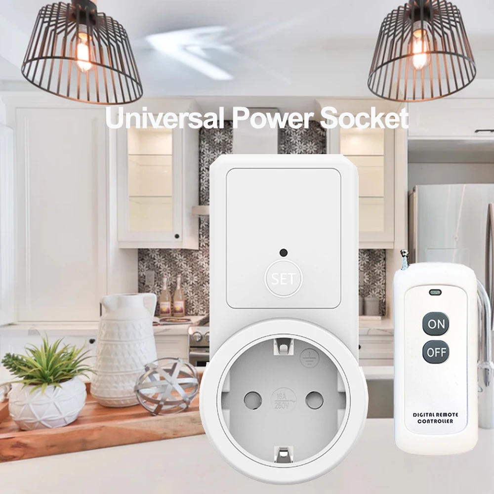433MHz Wireless Remote Control Switch Electric Socket EU 220V Remote Control Plug Learning Code Controller