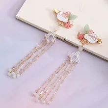 FORSEVEN элегантные женские длинные кисточки бусины Заколки Головные уборы ювелирные изделия Древний китайский Hanfu платье украшения для волос