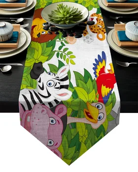 

Forest Wildlife Cartoon Giraffe Lion Zebra Bird Table Runner Table Flag Home Party Decorative Tablecloth Table Runners